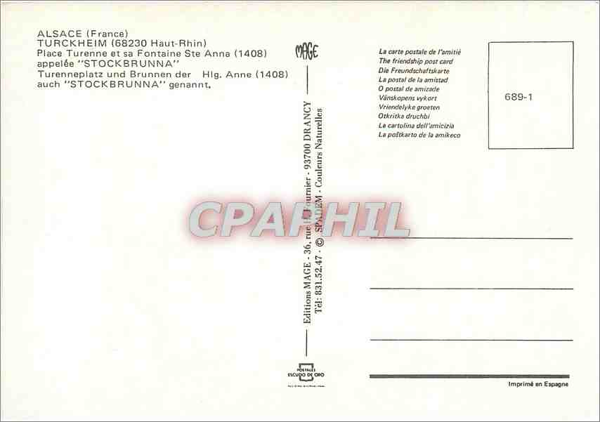 CPM Alsace (France) Turckheim (Haut Rhin) Place Turenne et sa Fontaine Ste Anna (1408) — Rückseite