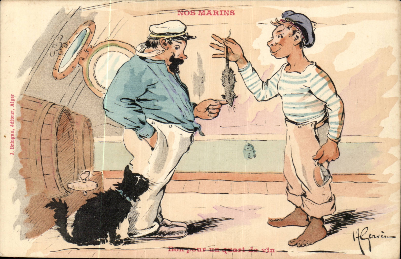 Nos Marins -Fantaisie-Humour-Bateau- Bon pour un quart de vin -CPA Illustrateur Gervese
