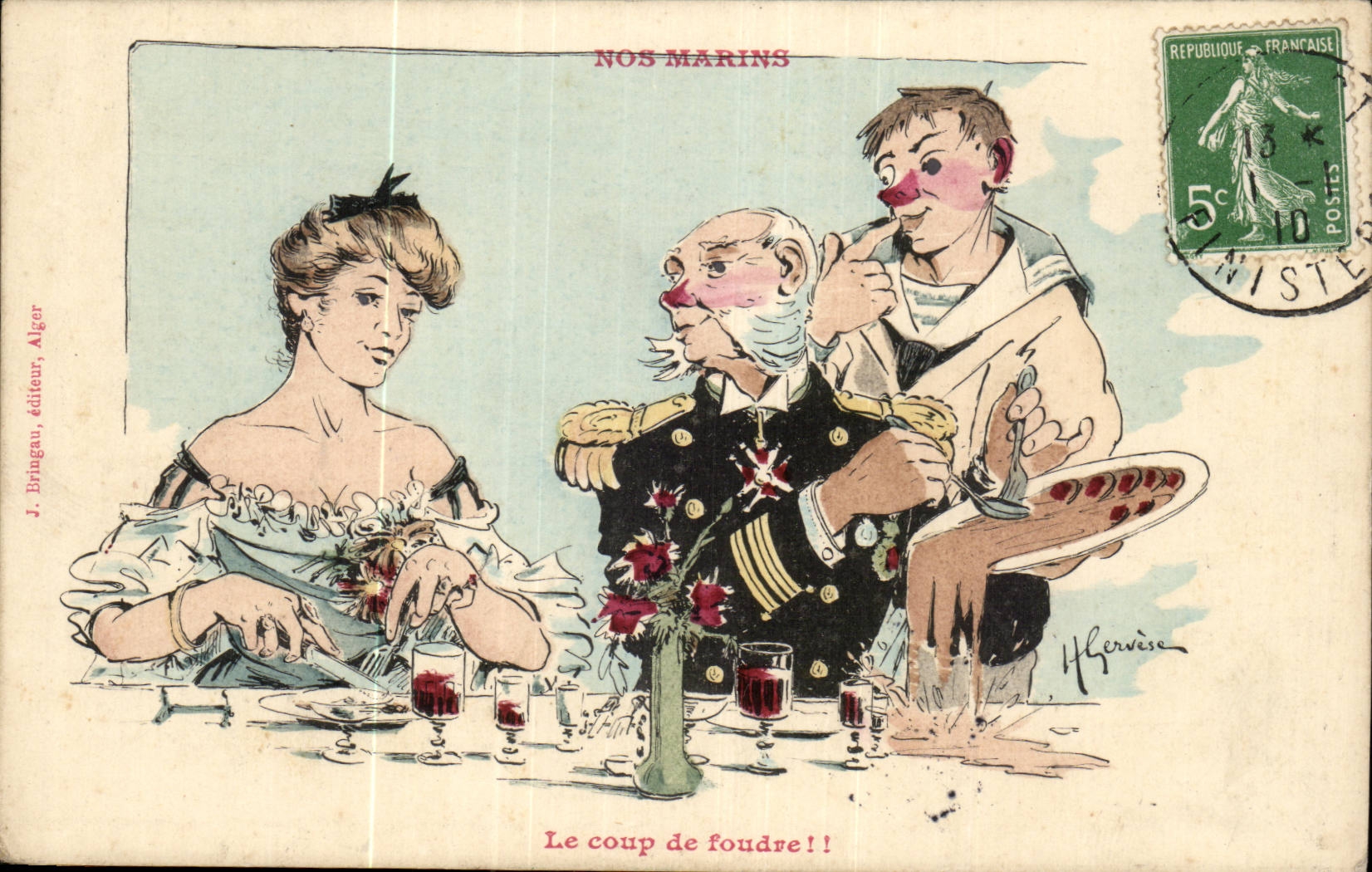 Nos Marins -Fantaisie-Humour-Bateau- Le coup ed foudre -CPA Illustrateur Gervese