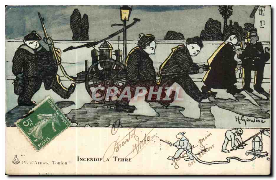 Fantaisie-Humour-Bateau- Incendie A Terre -CPA Illustrateur Gervese