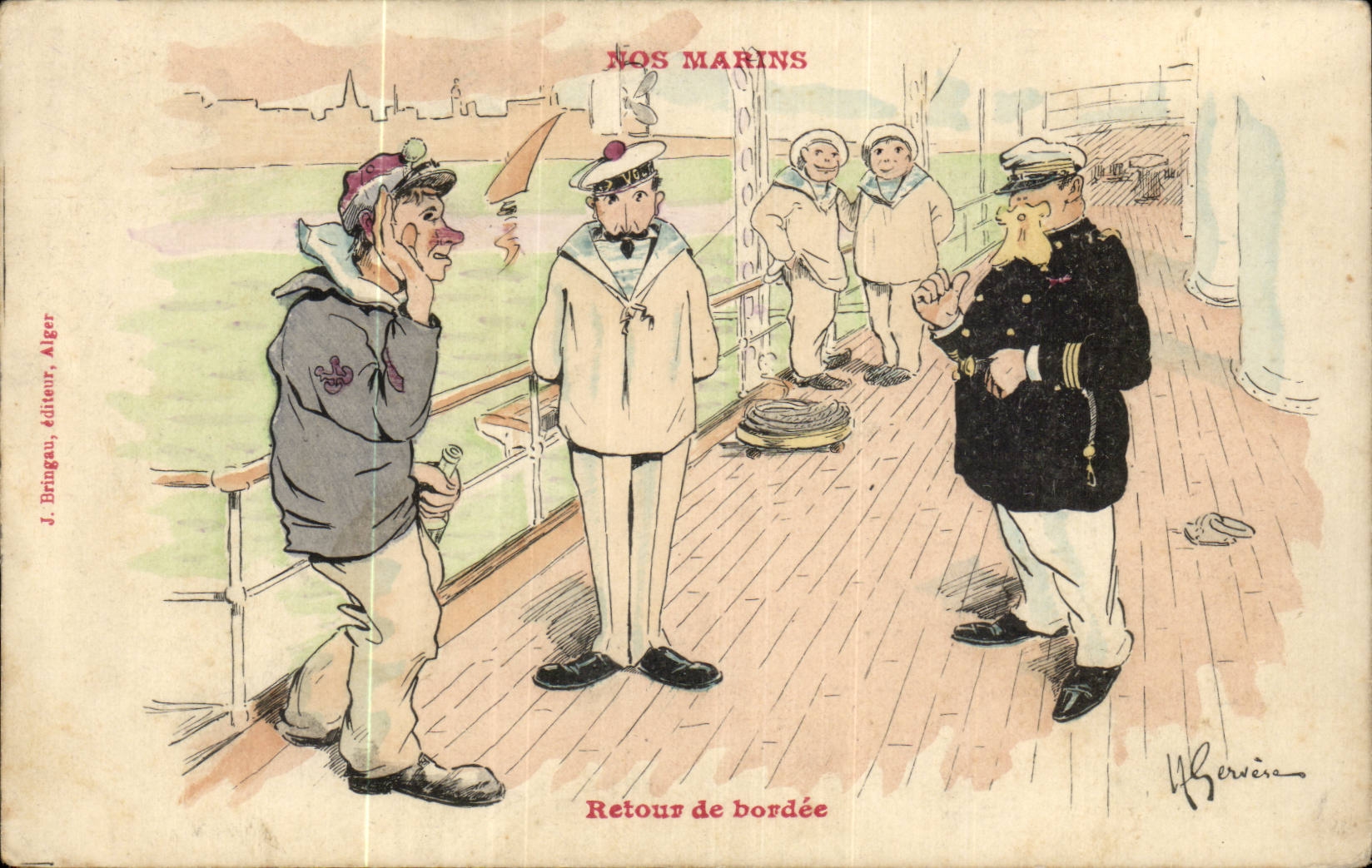 Nos Marins-Fantaisie-Humour-Bateau- Retour de bordee -CPA Illustrateur Gervese