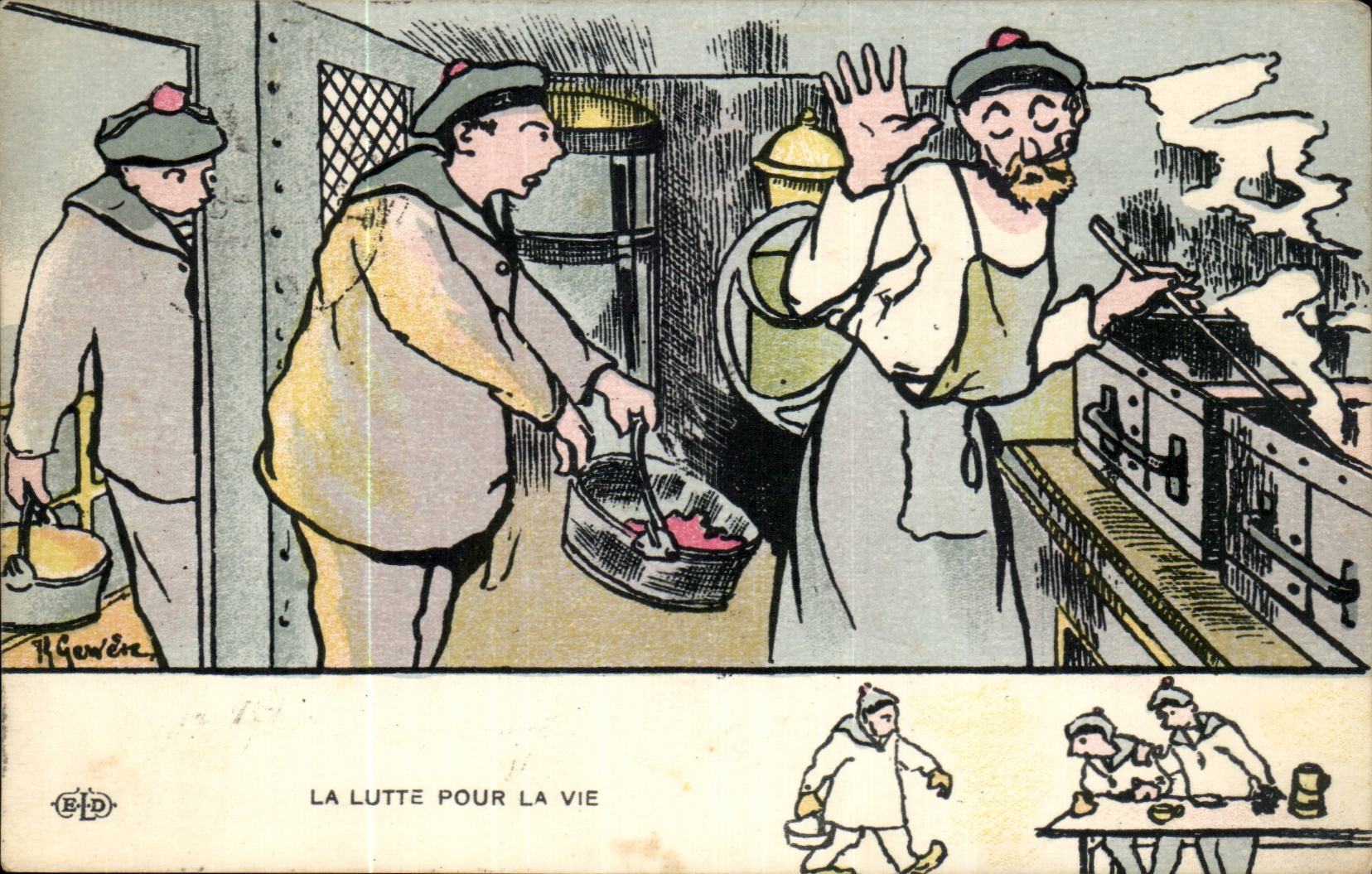 Marin-Fantaisie-Humour-Bateau- La Lutte Pour La Vie -CPA Illustrateur Gervese