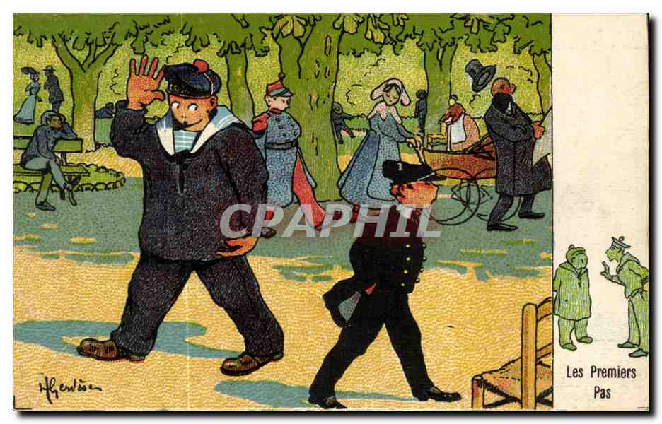 Marin-Fantaisie-Humour-Bateau- Les Premiers Pas -CPA Illustrateur Gervese