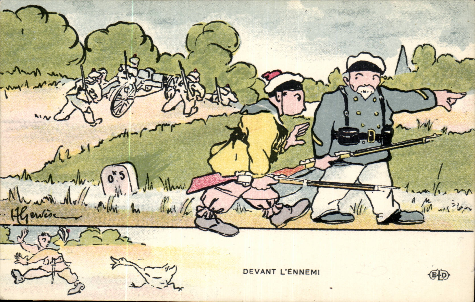 Marin-Fantaisie-Humour-Bateau- Devant L'Ennemi -CPA Illustrateur Gervese