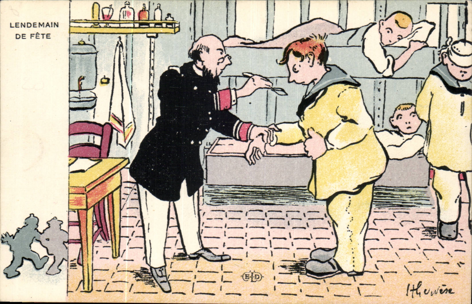 Marin-Fantaisie-Humour-Bateau- Lendemain de Fete -CPA Illustrateur Gervese