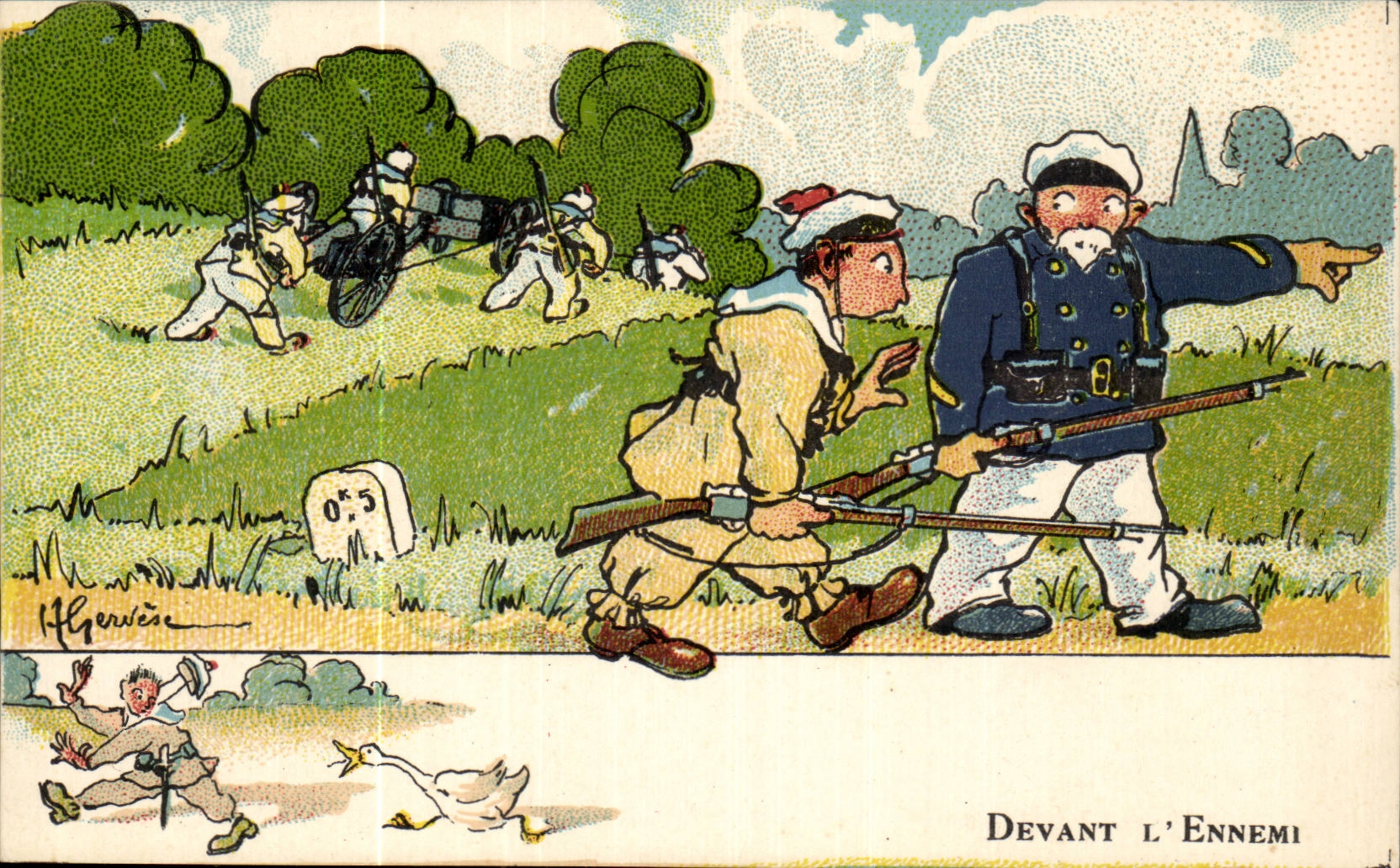 Marin-Fantaisie-Humour-Bateau- Devant L'Ennemi -CPA Illustrateur Gervese