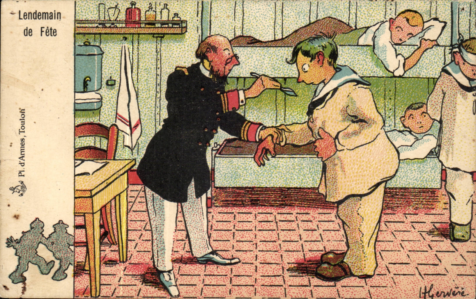 Marin-Fantaisie-Humour-Bateau- Lendemain de Fete -CPA Illustrateur Gervese