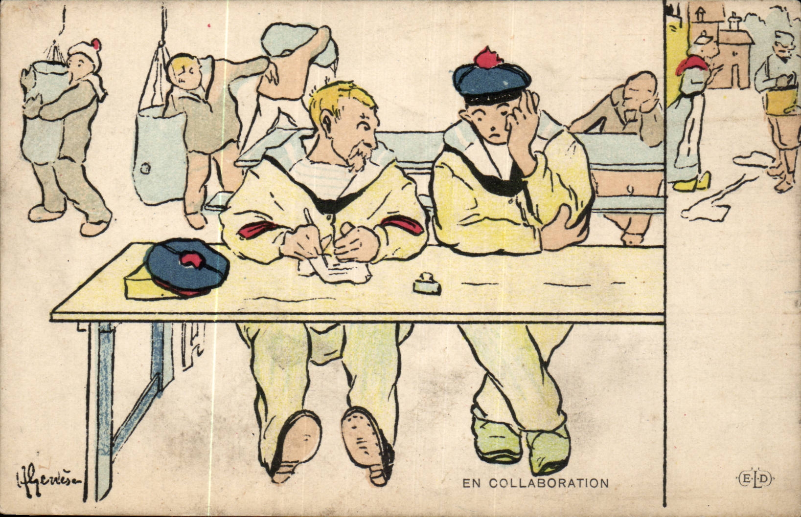 Marin-Fantaisie-Humour-Bateau- Collaboration -CPA Illustrateur Gervese