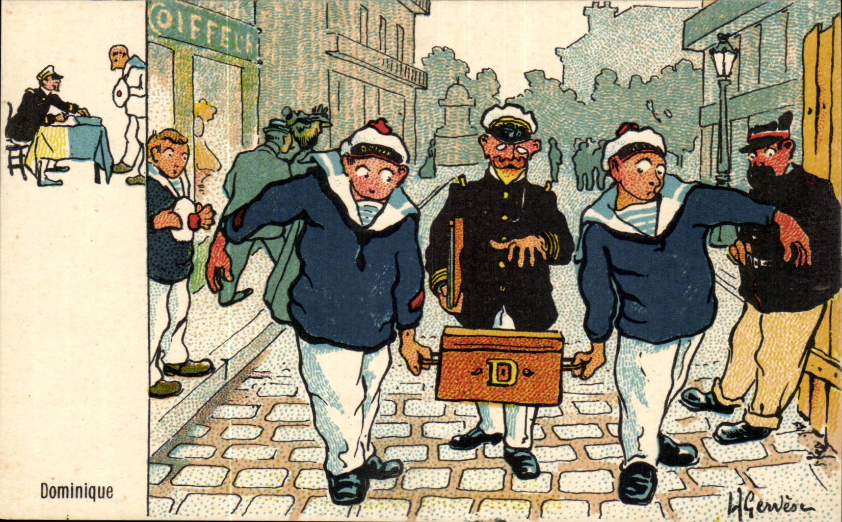 Marin-Fantaisie-Humour-Bateau- Dominique -CPA Illustrateur Gervese