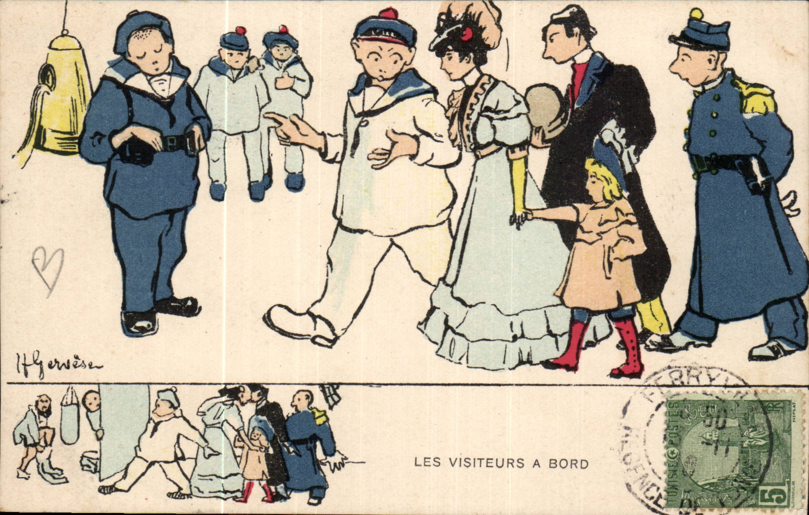 Marin-Fantaisie-Humour-Bateau- Les Visiteurs A Bord -CPA Illustrateur Gervese