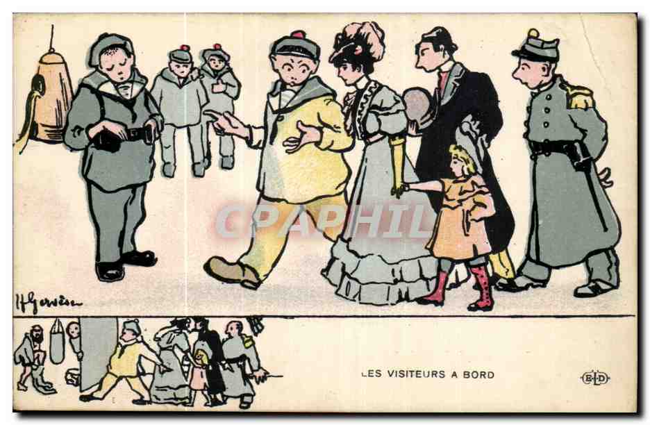 Marin-Fantaisie-Humour-Bateau- Les Visiteurs A Bord -CPA Illustrateur Gervese