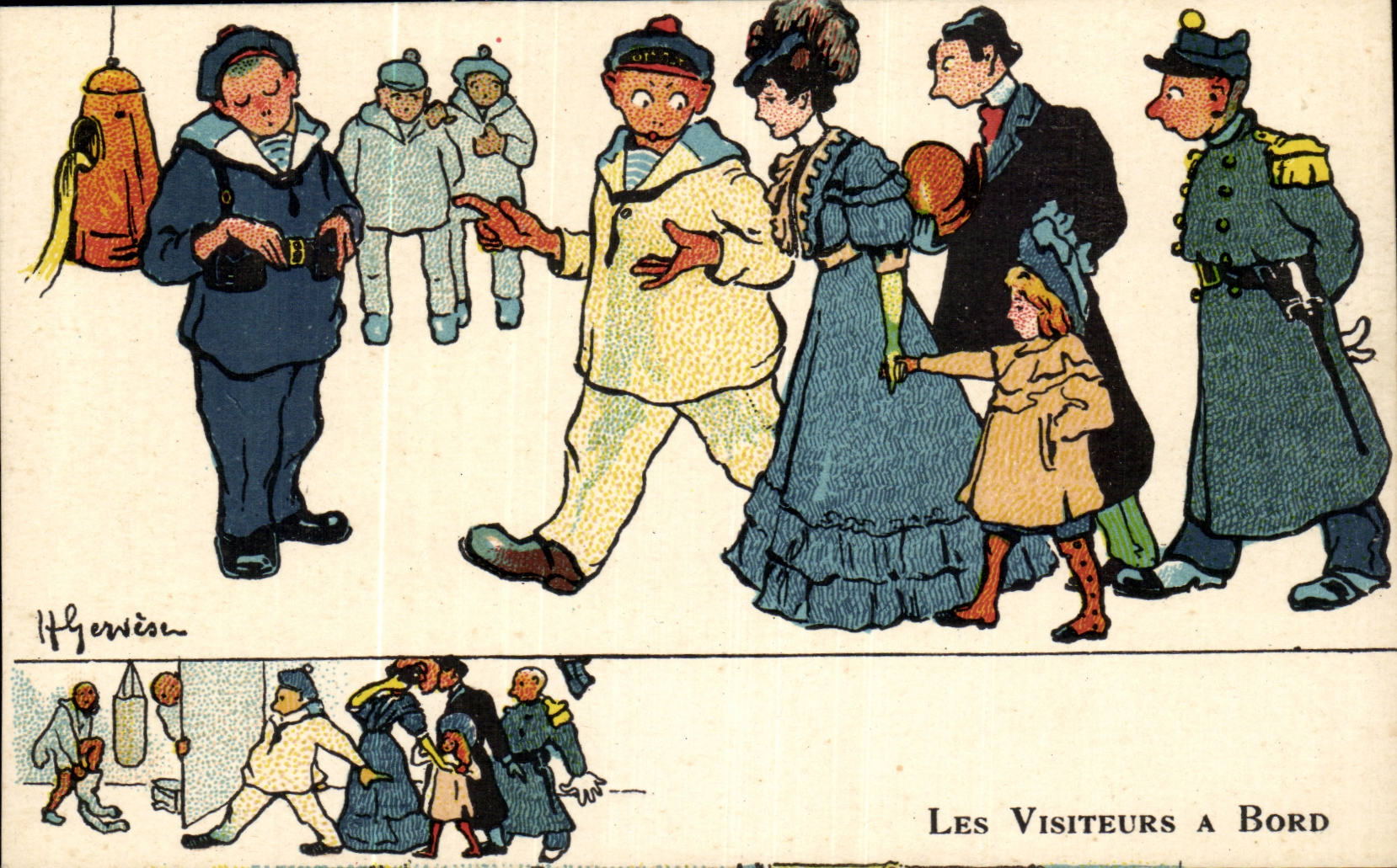 Marin-Fantaisie-Humour-Bateau- Les Visiteurs A Bord -CPA Illustrateur Gervese