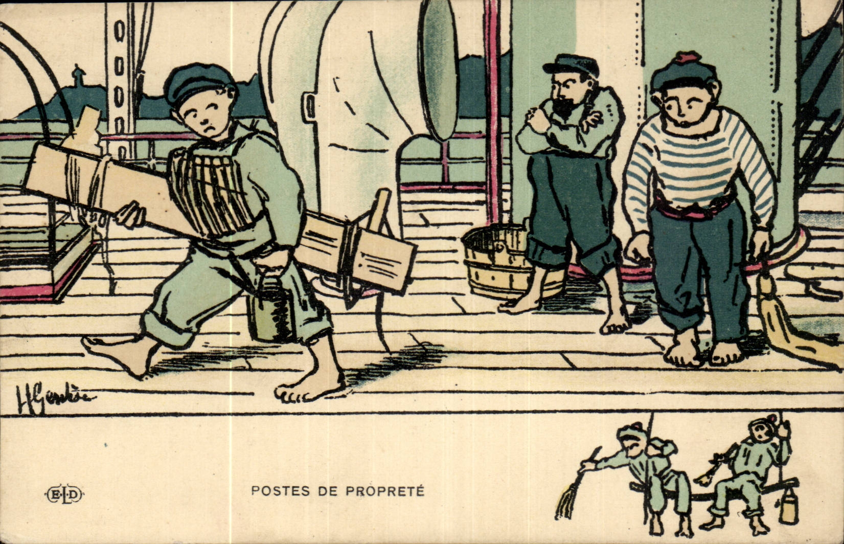 Marin-Fantaisie-Humour-Bateau- Postes de Proprete -CPA Illustrateur Gervese