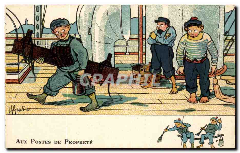 Marin-Fantaisie-Humour-Bateau- Postes de Proprete -CPA Illustrateur Gervese