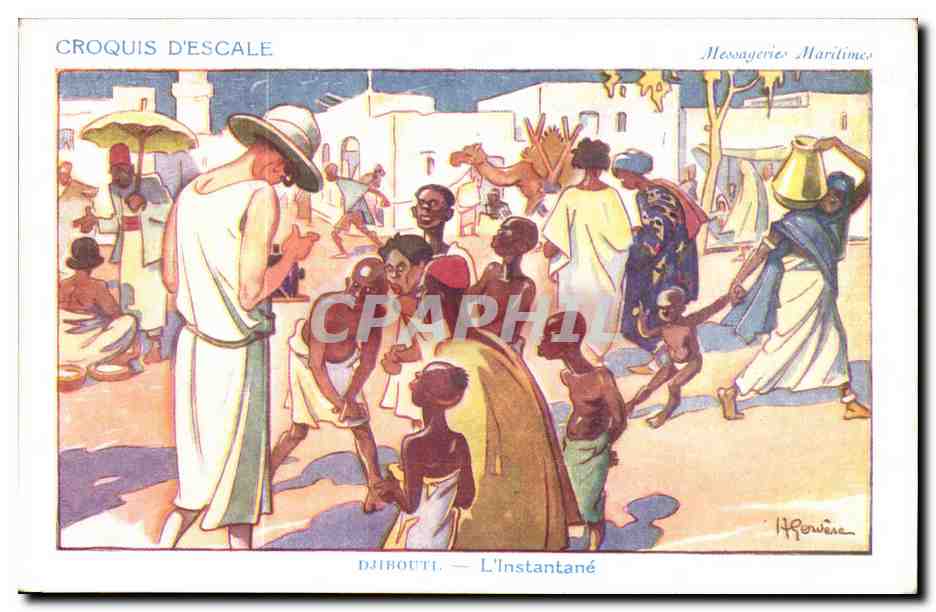 Croquis D'Escale- Fantaisie--Illustration - Africa-Afrique-Djibouti- L'Instantane- Messagerie Maritimes