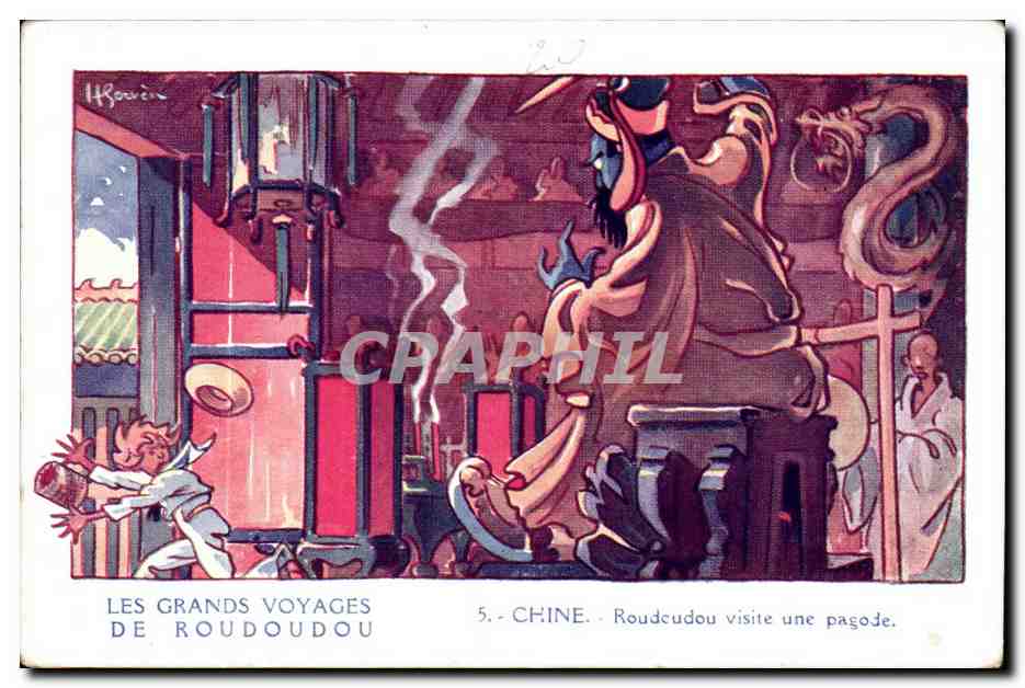 Croquis D'Escale- Fantaisie--Illustration - China-Chine- Les Grand Voyages de Roudoudou -Roudoudou visite une pagode