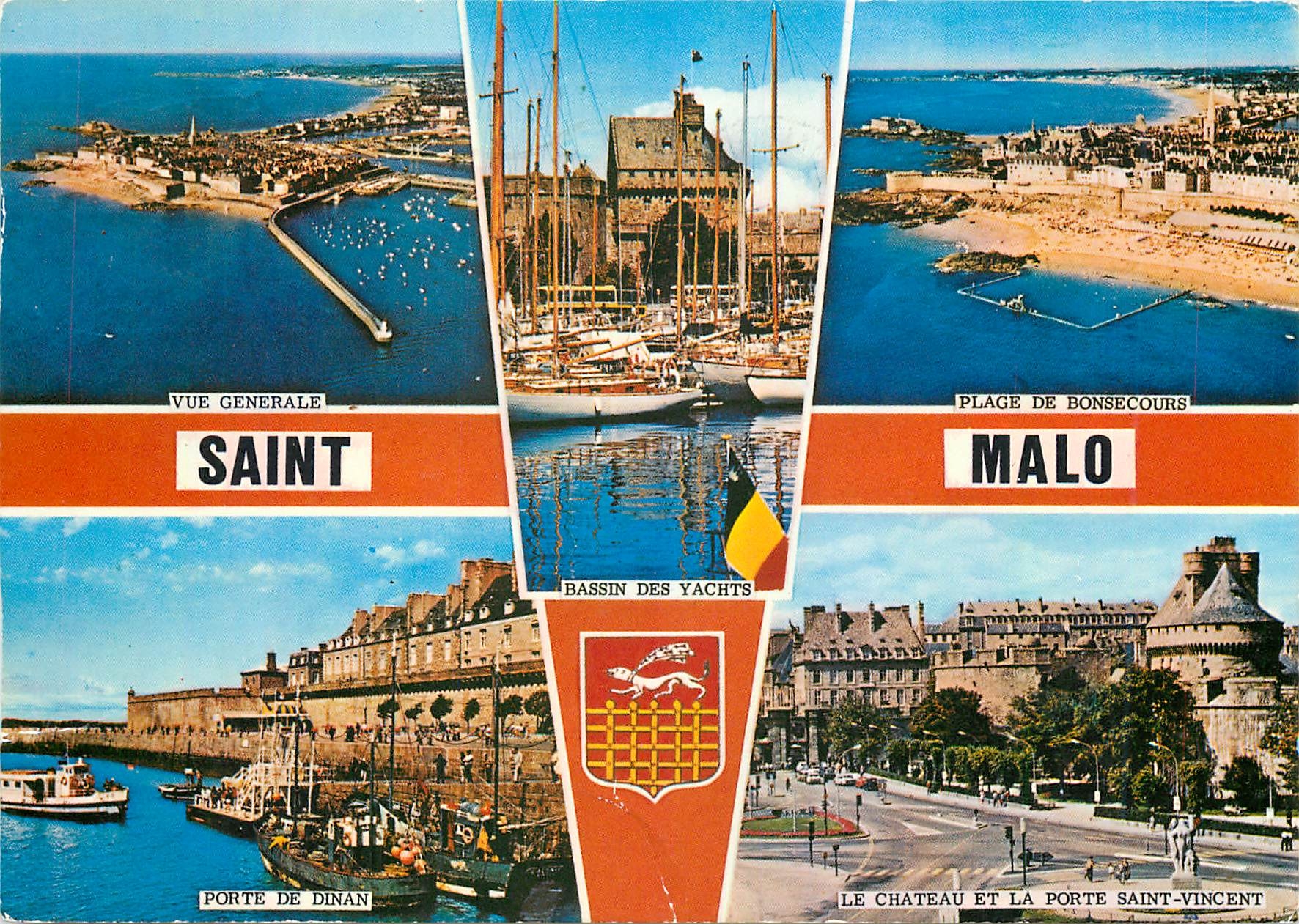 Saint-Malo — Vue générale, bassin des yachts, plage de Bonsecours, château et porte Saint-Vincent — Artaud Éditeurs