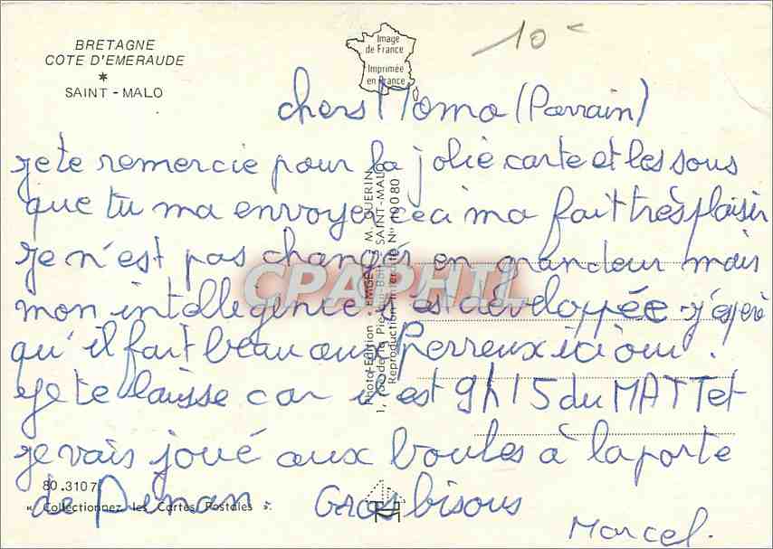 CPM Bretagne Cote d'Emeraude Saint Malo — Verso