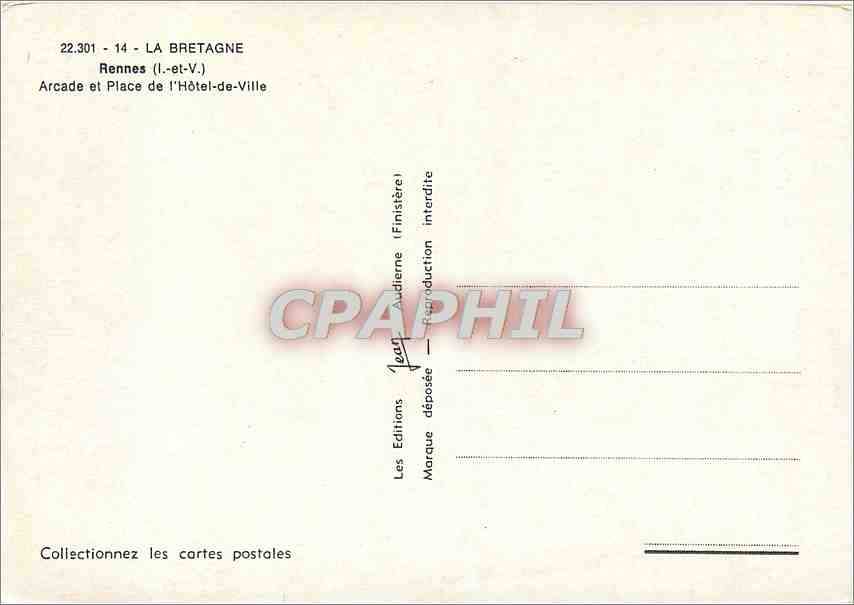 CPM La Braeagne Rennes (I et V) Arcade et place de l'Hotel de ville — Rückseite