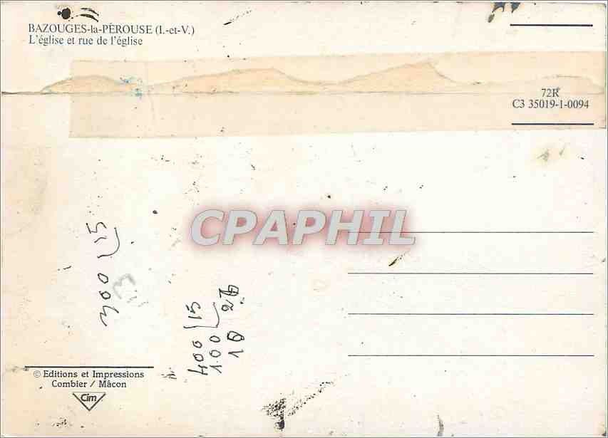 CPM Bazouges la Perouse (I et V) L'eglise et rue de l'eglise — Rückseite