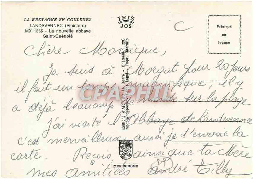 CPM Couleurs de Bretagne Lesneven la nouvelle abbaye Saint Guenole — Back