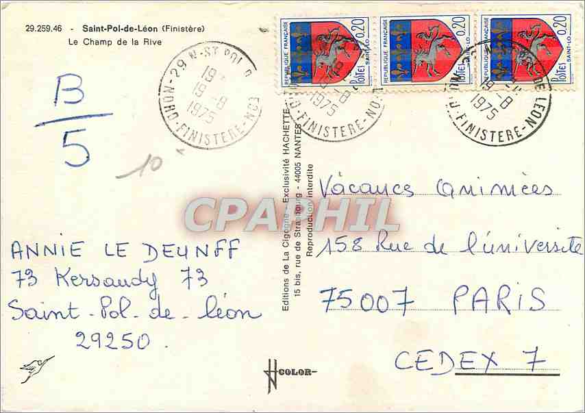 CPM Saint Pol de Leon (Finistere) Le champ de la Rive — Rückseite