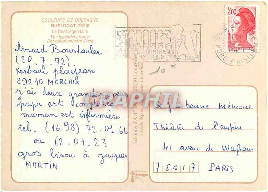 CPM Couleurs de Bretagne Huegoat La foret Legendaire — Rückseite