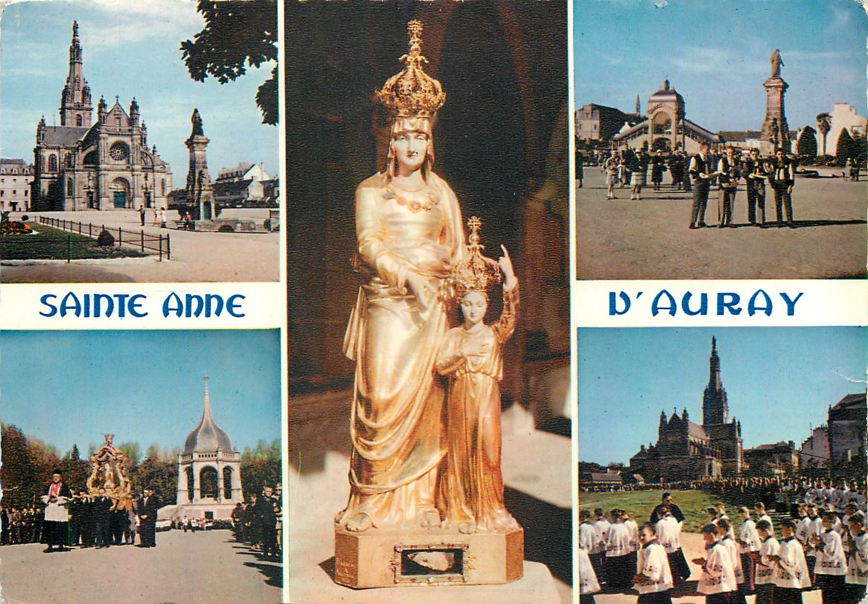 CPM Sainte Anne d'Auray (Morbihan) La basilique la Scala la fontaine et la Statue de Sainte Anne