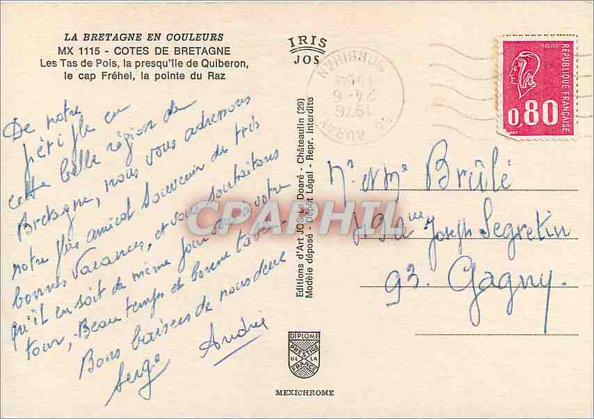 CPM Couleurs de Bretagne Cotes de Bretagne les Tas de Pois la presqu'il de Quiberon le cap Frehel la — Back