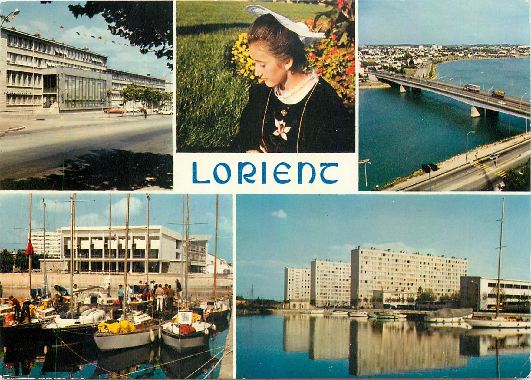 CPM La Bretagne en couelurs Lorient Le centre ville le bassin a flot la coiffe de Lorient et le pont