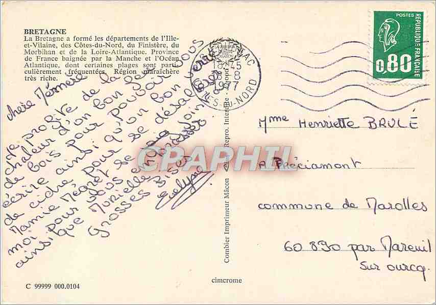 CPM Bretagne La bretagne a forme les departement de l'Ille et Vilaine — Verso