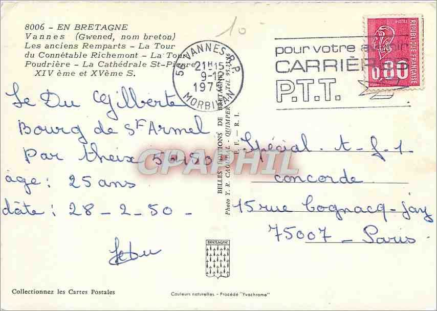 CPM En Bretagne Vannes (Gwened nom breton) Les anciens Remparts la toour du Connetable Richemont la  — Rückseite