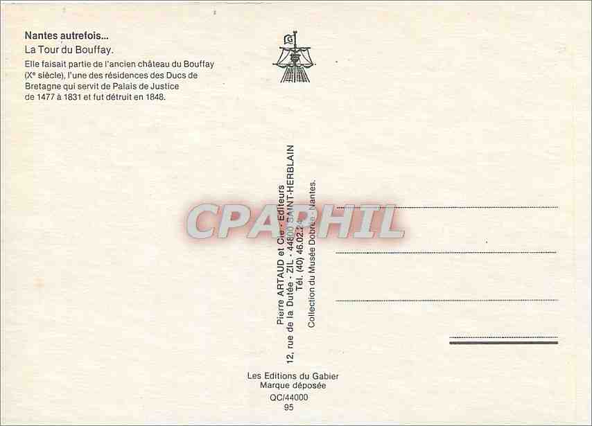 CPM Nantes autrefois La Tour du Bouffay — Verso