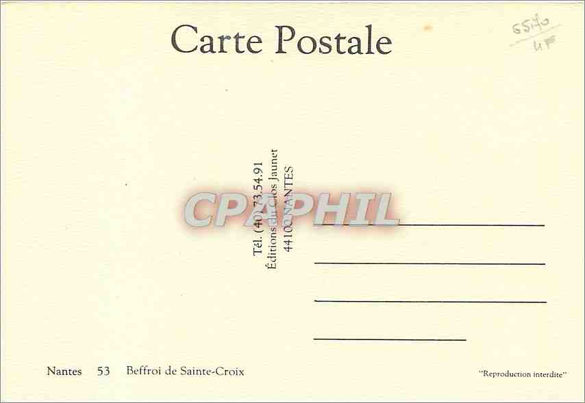 CPM Nantes (Loire Atlantique) Beffroi de Sainte Croix — Rückseite