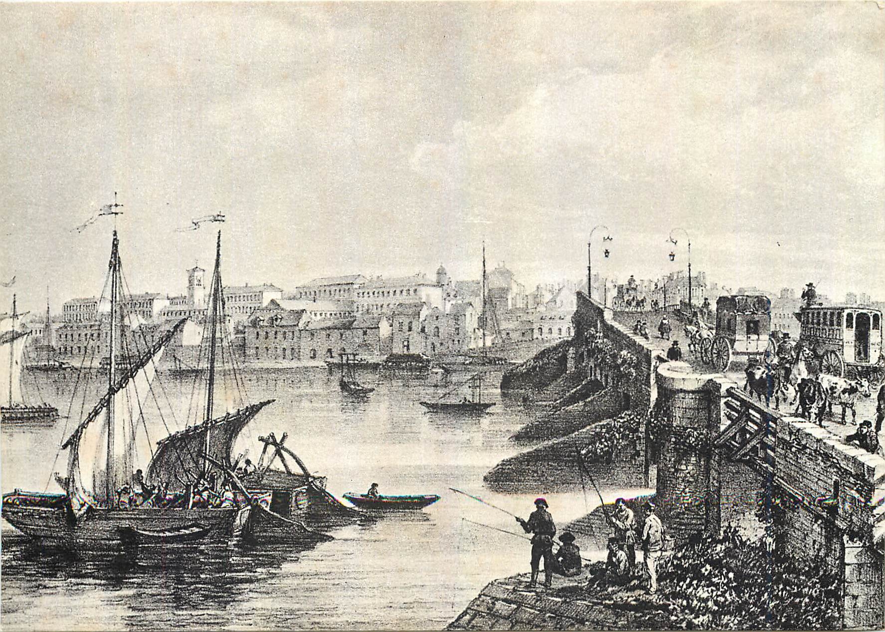 CPM Nantes Autrefois L'Ancien pont de Pirmil a l'arriere plan Saint Jacques