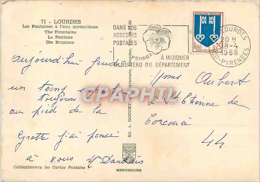 CPM Lourdes Les Fontaines a l'eau miraculeuse le Fontaine — Verso