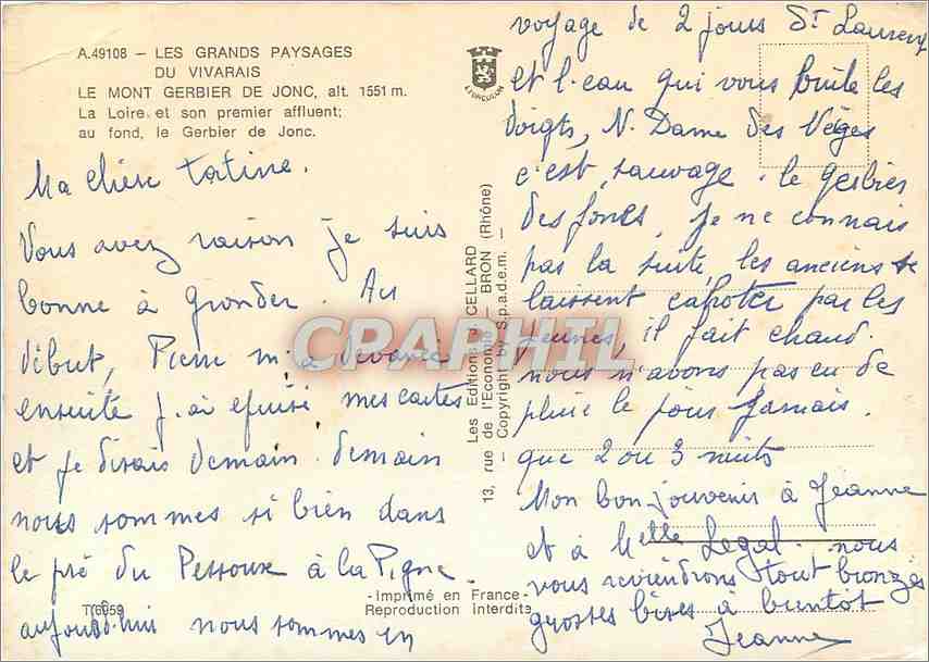 La Loire et son premier affluent — Gerbier de Joncs — Éditions Cellard (Rhône) n° A.49108 — Reverso