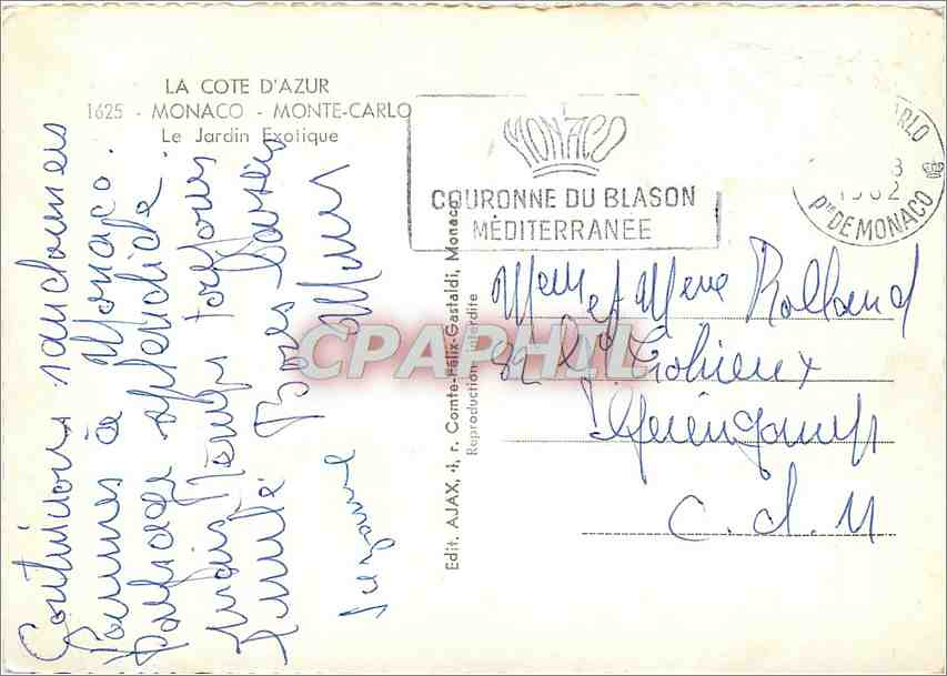 CPM La Cote d'Azur Monaco Monte Carlo Le Jardin Exotique — Rückseite