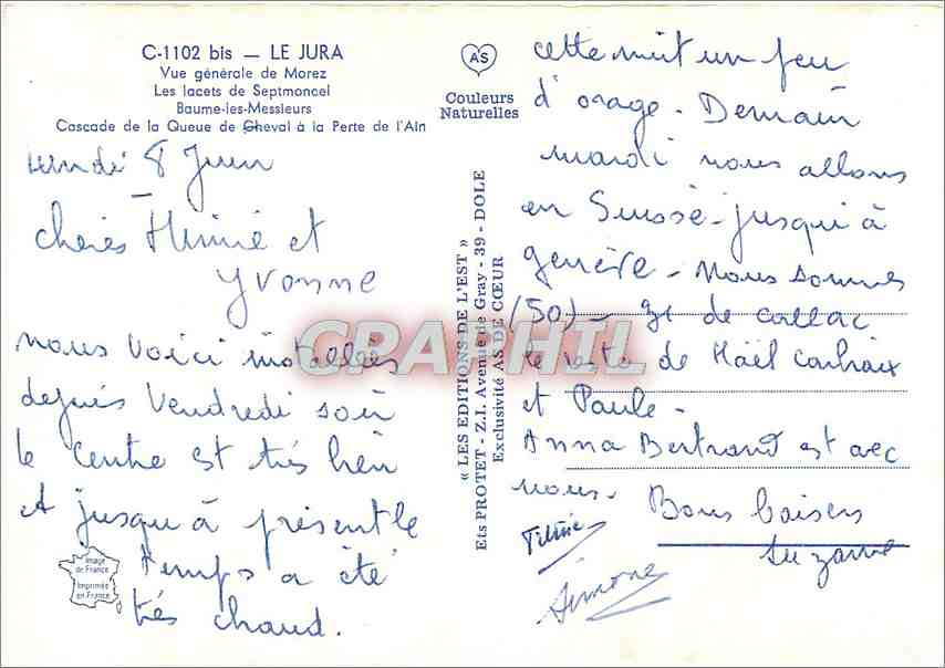 CPM Le Jura Vue generale de Morez Les Lacets de Septmancel — Rückseite