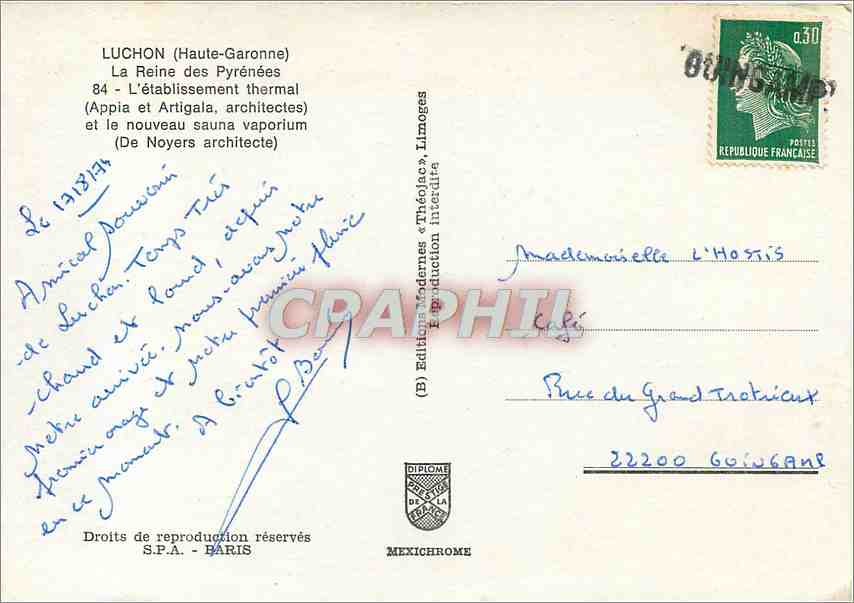 CPM Luchon (Haute-Garonne) La Reine des Pyrenees Cachet postier Guingamp — Rückseite