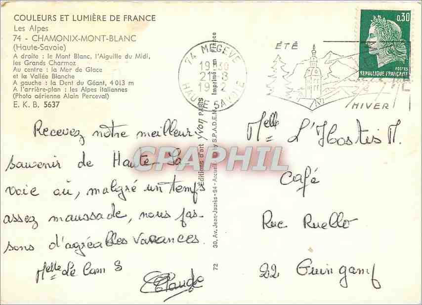 CPM Les Alpes Chamonix Mont Blanc (Haute Savoie) — Verso