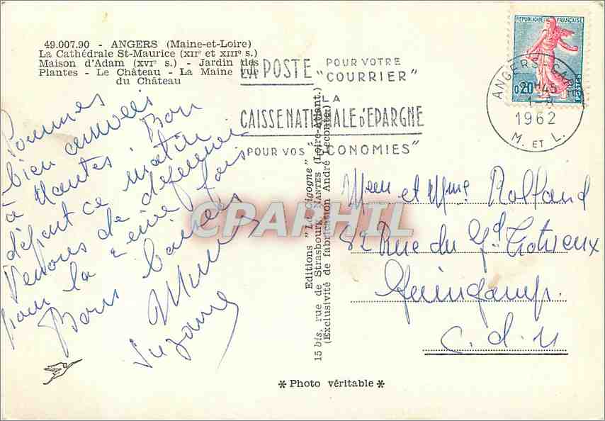 CPM Angers (Maine et Loire) La Cathedrale St Maurice — Rückseite