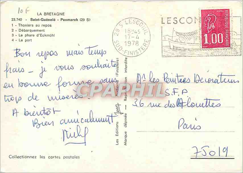CPM La Bretagne Saint Guenole Penmarch Thoniers de repos — Rückseite