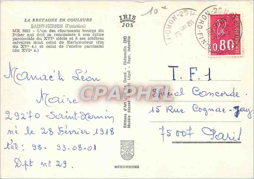 CPM Bretagne Saint Hernin (Finistere) L'un des charmants bourgs du Poher — Rückseite