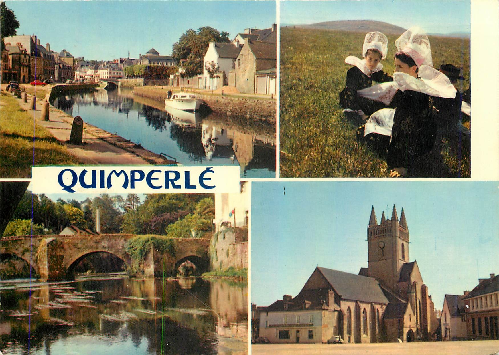 CPM Bretagne (Finistere) La Basse Ville et le Haute Ville Jeune fille de Quimperle