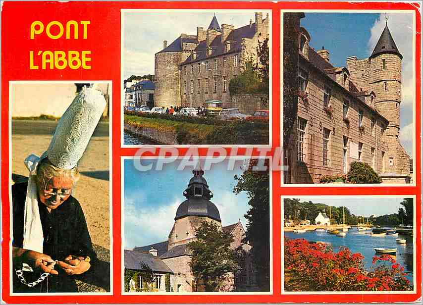 CPM Couleurs de Bretagne Le Chateau des Barons du Ponts l'eglise des Carmes et le port Folklore