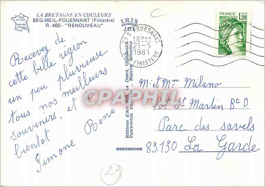 CPM Renouveau Beg Meil Fouesnant — Rückseite