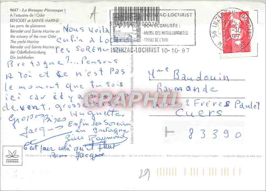 CPM Bretagne Quimper (Finistere) Bords de l'Odet Vieilles maisons — Rückseite