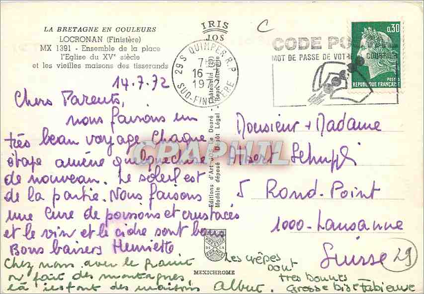 CPM Bretagne Locronan (Finistere) Ensemble de la place l'Eglise du XVe siecle et les vieilles maison — Rückseite