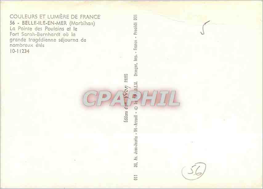 Belle-Île-en-Mer — La Pointe des Poulains und das Fort Sarah-Bernhardt — Verlag Draeger, Paris, Nr. 10-11234 — Rückseite